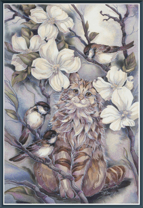 Cat and Chickadees - PDF Digital Download