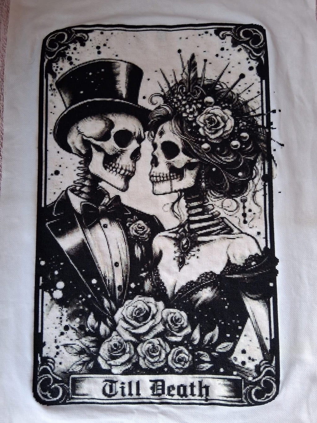Completed Cross stitch of Till Death