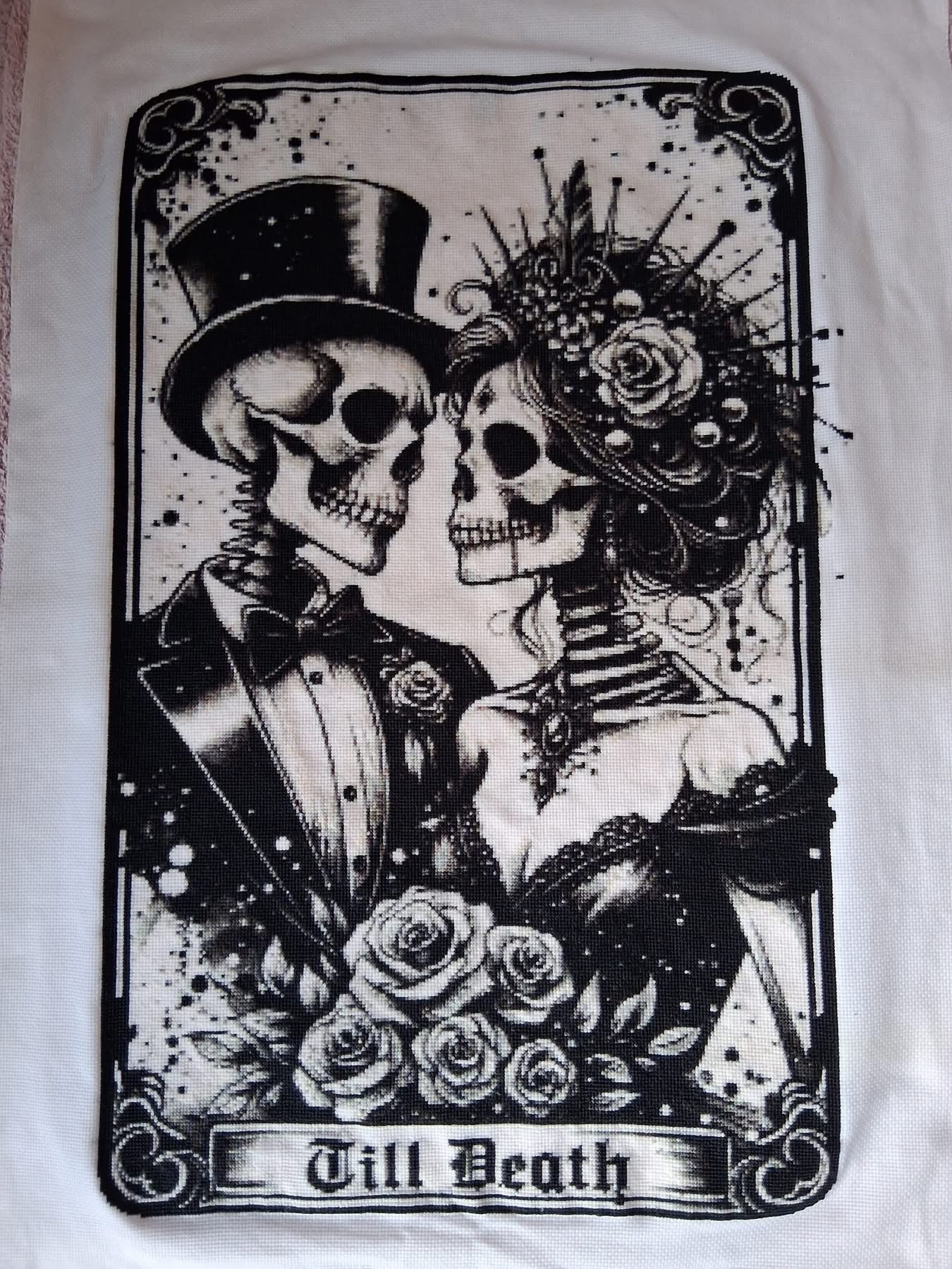 Completed Cross stitch of Till Death