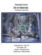 Joy of Christmas cross stitch pattern cover sheet preview showing design specifications and finished size details, Sunflower Stitches