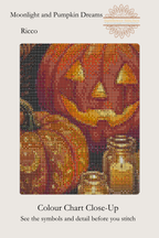 Moonlight and Pumpkin Dreams cross stitch colour chart symbol preview showing counted stitched grid detail, Sunflower Stitches.