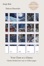 Sleigh Ride cross stitch pattern page map layout showing numbered chart section grid, Sunflower Stitches.