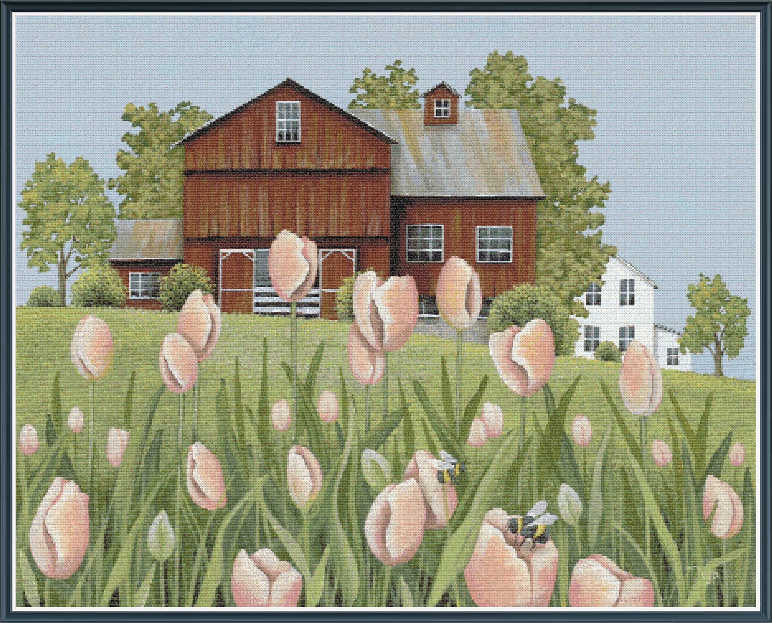 Peach Tulips and Bumblebees - PDF Digital Download