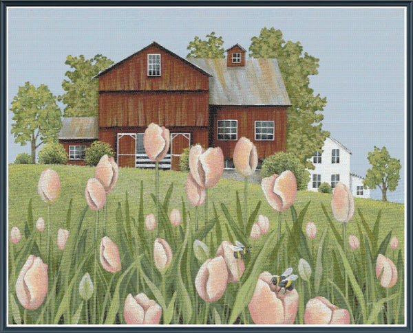Peach Tulips and Bumblebees - PDF Digital Download