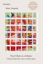 Autumn chart page map, showing 36 numbered page thumbnails of the cross stitch design, Sunflower Stitches.