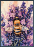 Digital PDF full-coverage cross-stitch chart of a bee among purple flowers, Beltane Bee by Sunflower Stitches.