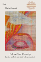 Close-up of the counted cross-stitch symbols and design for the Day digital PDF.