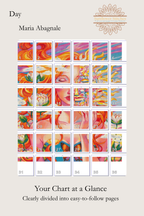 Printable PDF pattern page map layout for the Day cross-stitch project.