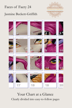 Faces of Faery 24 page map showing the fairy and magenta dragon design divided into 20 numbered chart pages.