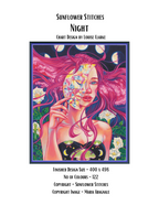 Night cross-stitch chart cover showing artwork by Maria Abagnale, 400×498 stitches and 122 colours.

