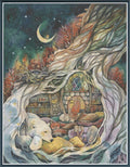 Digital PDF full-coverage cross-stitch chart of animals resting by a hearth, Restful Earth by Sunflower Stitches.