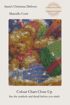 Santa’s Christmas Delivery cross stitch colour chart symbol preview showing counted stitched grid detail of Santa's bag of gifts, Sunflower Stitches.