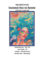 Somewhere Over the Rainbow chart cover, turquoise-haired woman with sunglasses and sea creatures, Sunflower Stitches.