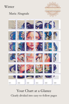Winter cross stitch pattern page map layout showing numbered chart section grid, Sunflower Stitches.